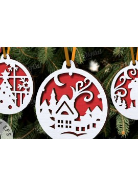 Σετ των 2 Intra απο ξύλο plywood 3mm-4mm πάχος Τρισδιάστατη διακόσμηση Χριστουγεννιάτικου Δέντρου Δίασταση 15x15 cm INTRAFABR-107889220