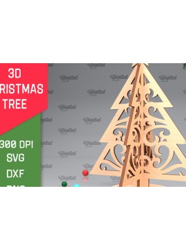 Σετ των 2 Intra απο ξύλο plywood 3mm-4mm πάχος Τρισδιάστατο σχέδιο κοπής χριστουγεννιάτικου δέντρου με λέιζερ Δίασταση 15x15 cm INTRAFABR-104361893