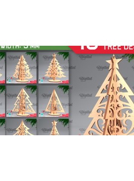 Σετ των 2 Intra απο ξύλο plywood 3mm-4mm πάχος Δέσμη κοπής με λέιζερ τρισδιάστατα χριστουγεννιάτικα δέντρα Δίασταση 15x15 cm INTRAFABR-104363594