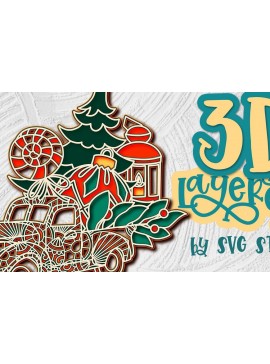 Σετ των 2 Intra απο ξύλο plywood 3mm-4mm πάχος 3D Christmas Truck Layered Design Δίασταση 15x15 cm INTRAFABR-35578531