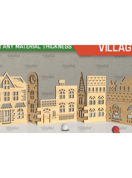 Σετ των 2 Intra απο ξύλο plywood 3mm-4mm πάχος Τρισδιάστατη Χριστουγεννιάτικου χωριού. Χριστούγεννα Δίασταση 15x15 cm INTRAFABR-105568559