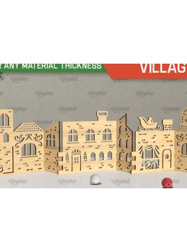 Σετ των 2 Intra απο ξύλο plywood 3mm-4mm πάχος Τρισδιάστατη Χριστουγεννιάτικου χωριού. Χριστούγεννα Δίασταση 15x15 cm INTRAFABR-105568665