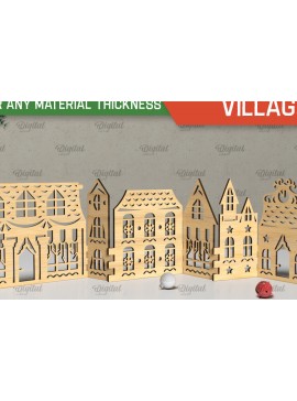 Σετ των 2 Intra απο ξύλο plywood 3mm-4mm πάχος Τρισδιάστατη Χριστουγεννιάτικου χωριού. Χριστούγεννα Δίασταση 15x15 cm INTRAFABR-105568484