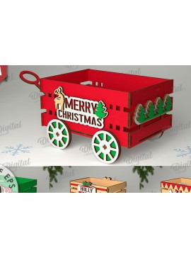 Σετ των 2 Intra απο ξύλο plywood 3mm-4mm πάχος Δέσμη κοπής με λέιζερ με τρισδιάστατα χριστουγεννιάτικα βαγόνια Δίασταση 15x15 cm INTRAFABR-109867032