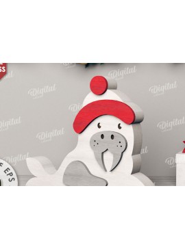 Σετ των 2 Intra απο ξύλο plywood 3mm-4mm πάχος Τρισδιάστατη Χριστουγέννων Walrus Δίασταση 15x15 cm INTRAFABR-110759055