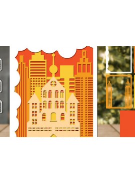 Σετ των 2 Intra απο ξύλο plywood 3mm-4mm πάχος τρισδιάστατου κιβωτίου σκιάς αστικό τοπίο Δίασταση 25x25 cm INTRAFABR-59837918