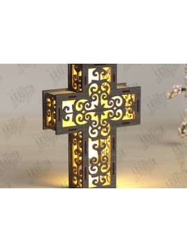 Σετ των 2 Intra απο ξύλο plywood 3mm-4mm πάχος 3D Cross Lantern Cut  |Χριστιανισμός Δίασταση 15x15 cm INTRAFABR-122546904
