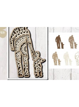 Σετ των 2 Intra απο ξύλο plywood 3mm-4mm πάχος 3D Dad with K Mandala Layered Δίασταση 30x30 cm INTRAFABR-31012528