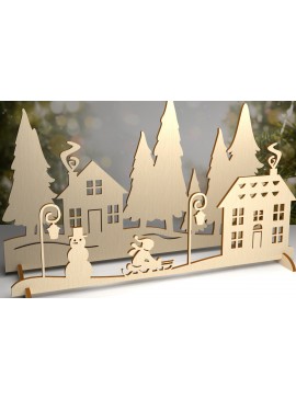 Σετ των 2 Intra απο ξύλο plywood 3mm-4mm πάχος 3D διακόσμηση. Χριστουγεννιάτικου χωριού Δίασταση 15x15 cm INTRAFABR-80232063