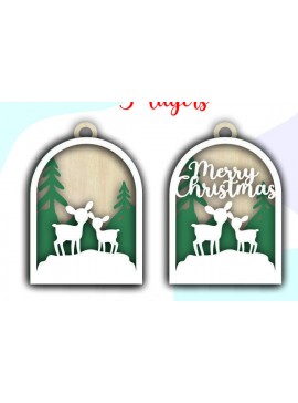 Σετ των 3 Intra απο ξύλο plywood 3mm-4mm πάχος Τρισδιάστατα χριστουγεννιάτικα στολίδια με στρώματα ελαφιού Δίασταση 8x8 cm INTRAFABR-79990646