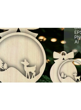 Σετ των 3 Intra απο ξύλο plywood 3mm-4mm πάχος Τρισδιάστατα χριστουγεννιάτικα στολίδια με στρώματα ελαφιού Δίασταση 8x8 cm INTRAFABR-105221046