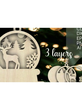 Σετ των 3 Intra απο ξύλο plywood 3mm-4mm πάχος Τρισδιάστατα χριστουγεννιάτικα στολίδια με στρώματα ελαφιού Δίασταση 8x8 cm INTRAFABR-106158810