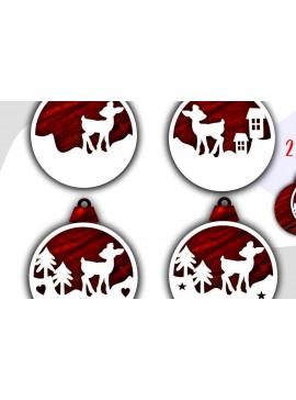 Σετ των 3 Intra απο ξύλο plywood 3mm-4mm πάχος Τρισδιάστατα χριστουγεννιάτικα στολίδια με στρώματα ελαφιού Δίασταση 8x8 cm INTRAFABR-36080674