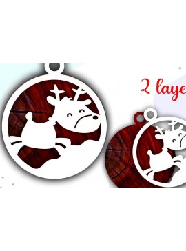 Σετ των 3 Intra απο ξύλο plywood 3mm-4mm πάχος Τρισδιάστατα χριστουγεννιάτικα στολίδια με στρώματα ελαφιού Δίασταση 8x8 cm INTRAFABR-36734631