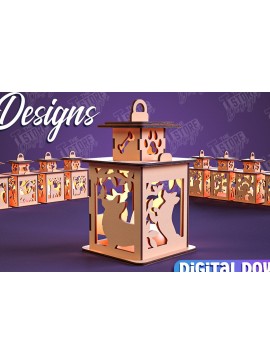 Σετ των 2 Intra απο ξύλο plywood 3mm-4mm πάχος 3D Dog Lantern | CNC Δίασταση 15x15 cm INTRAFABR-101753030