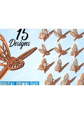 Σετ των 2 Intra απο ξύλο plywood 3mm-4mm πάχος 3D λιβελλούλες και πεταλούδες Δίασταση 30x20 cm INTRAFABR-99202821