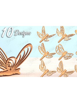 Σετ των 2 Intra απο ξύλο plywood 3mm-4mm πάχος Δέσμη 3D Dragonfly | Καλοκαίρι Δίασταση 30x20 cm INTRAFABR-119899135