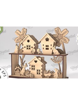 Σετ των 2 Intra απο ξύλο plywood 3mm-4mm πάχος Τρισδιάστατη πασχαλινή διακόσμηση με λέιζερ. Πασχαλινό περίπτερο Δίασταση 15x15 cm INTRAFABR-115232770