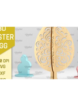 Σετ των 2 Intra απο ξύλο plywood 3mm-4mm πάχος 3D Πασχαλινό Αυγό . 3D στάσιμο αυγό Δίασταση 15x15 cm INTRAFABR-89120430