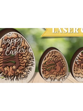 Σετ των 2 Intra απο ξύλο plywood 3mm-4mm πάχος 3D Πασχαλινά Αυγά | Δίασταση 15x15 cm INTRAFABR-65032604