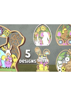 Σετ των 2 Intra απο ξύλο plywood 3mm-4mm πάχος με 3D πασχαλινή διακόσμηση Δίασταση 15x15 cm INTRAFABR-114436920