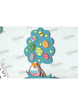 Σετ των 2 Intra απο ξύλο plywood 3mm-4mm πάχος Τρισδιάστατη πασχαλινό δέντρο. Πασχαλινό περίπτερο Δίασταση 15x15 cm INTRAFABR-118276670