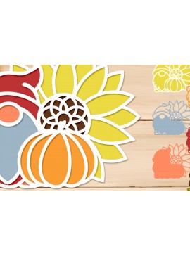 Σετ των 2 Intra απο ξύλο plywood 3mm-4mm πάχος 3d Fall Gnome , Κολοκύθα και Ηλίανθος Δίασταση 25x25 cm INTRAFABR-104683909