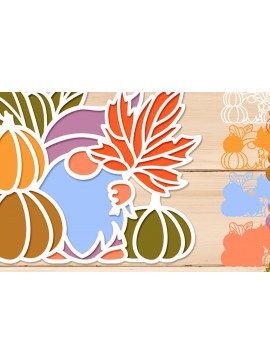 Σετ των 2 Intra απο ξύλο plywood 3mm-4mm πάχος 3d Fall Pumpkin Layered, Gnome Papercut, Δίασταση 25x25 cm INTRAFABR-104756007