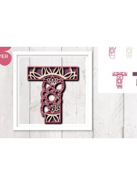 Σετ των 2 Intra απο ξύλο plywood 3mm-4mm πάχος 3D Floral Letter T Mandala Layer Δίασταση 30x30 cm INTRAFABR-30441557