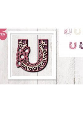 Σετ των 2 Intra απο ξύλο plywood 3mm-4mm πάχος 3D Floral Letter U Mandala Layer Δίασταση 30x30 cm INTRAFABR-30442227