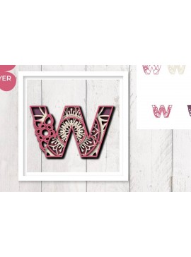 Intra απο ξύλο plywood 3mm-4mm πάχος 3D Floral Letter W Mandala Layer Δίασταση 30x30 cm INTRAFABR-30540746