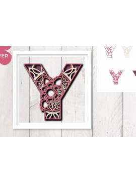 Σετ των 2 Intra απο ξύλο plywood 3mm-4mm πάχος 3D Floral Letter Y Mandala Layer Δίασταση 30x30 cm INTRAFABR-30542220