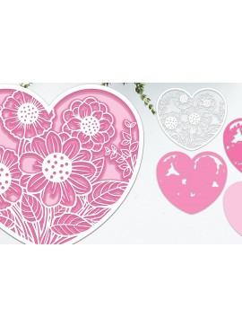 Σετ των 3 Intra απο ξύλο plywood 3mm-4mm πάχος τρισδιάστατο λουλούδι με στρώσεις καρδιές Δίασταση 15x15 cm INTRAFABR-88664574