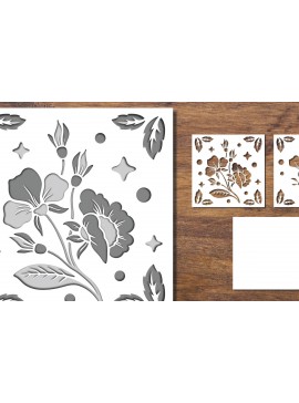 Σετ των 2 Intra απο ξύλο plywood 3mm-4mm πάχος 3D Papercut με στρώσεις λουλουδιών 3 Δίασταση 15x15 cm INTRAFABR-91701039