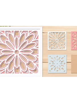 Σετ των 3 Intra απο ξύλο plywood 3mm-4mm πάχος 3d Flowers Mandala Shadow Box Δίασταση 8x8 cm INTRAFABR-69495255