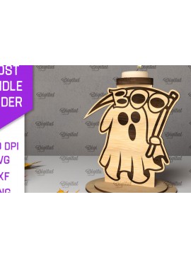 Σετ των 2 Intra απο ξύλο plywood 3mm-4mm πάχος 3D Ghost Candle Holder . Στοιχειωμένος Δίασταση 15x15 cm INTRAFABR-105569581