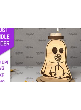 Σετ των 3 Intra απο ξύλο plywood 3mm-4mm πάχος 3D Ghost Candle Holder . Στοιχειωμένος Δίασταση 15x15 cm INTRAFABR-105569643
