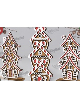 Σετ των 2 Intra απο ξύλο plywood 3mm-4mm πάχος Δέσμη κοπής με λέιζερ 3D Gingerbread Stands Δίασταση 30x20 cm INTRAFABR-109938581