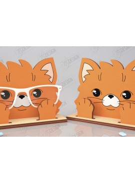 Σετ των 2 Intra απο ξύλο plywood 3mm-4mm πάχος Τρισδιάστατη θήκη γυαλιών κοπής με λέιζερ | Πρόσωπο γάτας Δίασταση 15x15 cm INTRAFABR-121358969