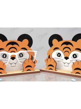 Σετ των 2 Intra απο ξύλο plywood 3mm-4mm πάχος Τρισδιάστατη θήκη γυαλιών κοπής με λέιζερ | Τίγρη Δίασταση 15x15 cm INTRAFABR-121597553