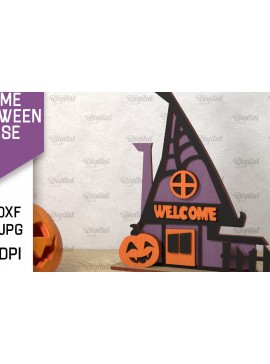 Σετ των 2 Intra απο ξύλο plywood 3mm-4mm πάχος Τρισδιάστατο Gnome Halloween House με λέιζερ Δίασταση 15x15 cm INTRAFABR-106602131