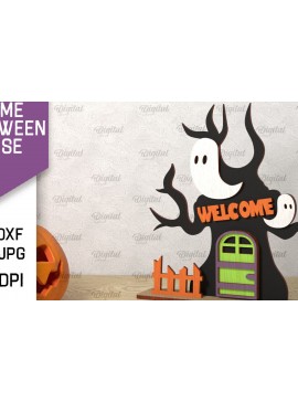 Σετ των 2 Intra απο ξύλο plywood 3mm-4mm πάχος Τρισδιάστατο Gnome Halloween House με λέιζερ Δίασταση 15x15 cm INTRAFABR-106602280