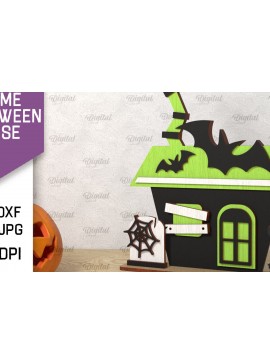 Σετ των 2 Intra απο ξύλο plywood 3mm-4mm πάχος Τρισδιάστατο Gnome Halloween House με λέιζερ Δίασταση 15x15 cm INTRAFABR-106602361