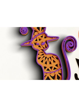 Intra απο ξύλο plywood 3mm-4mm πάχος 3D Halloween Cat Mandala Δίασταση 30x30 cm INTRAFABR-76994081