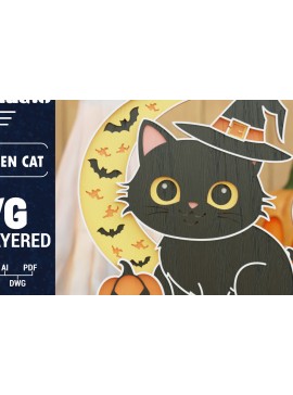 Σετ των 2 Intra απο ξύλο plywood 3mm-4mm πάχος Τρισδιάστατη αποκριάτικη γάτα Δίασταση 1200x1200 cm INTRAFABR-105998069