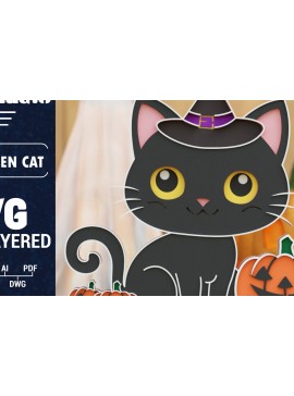 Σετ των 2 Intra απο ξύλο plywood 3mm-4mm πάχος Τρισδιάστατη αποκριάτικη γάτα Δίασταση 1200x1200 cm INTRAFABR-105998073