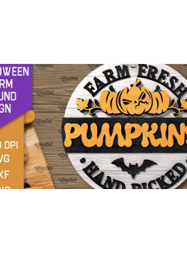 Σετ των 2 Intra απο ξύλο plywood 3mm-4mm πάχος 3D Halloween Farm στρογγυλή Δίασταση 15x15 cm INTRAFABR-106193086