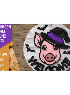 Σετ των 2 Intra απο ξύλο plywood 3mm-4mm πάχος 3D Halloween Farm στρογγυλή Δίασταση 15x15 cm INTRAFABR-106193208