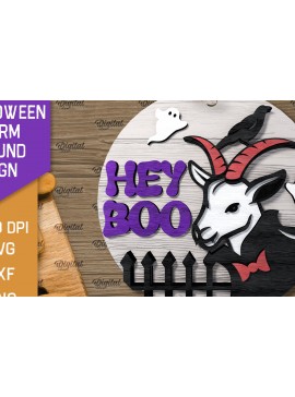 Σετ των 2 Intra απο ξύλο plywood 3mm-4mm πάχος 3D Halloween Farm στρογγυλή Δίασταση 15x15 cm INTRAFABR-106193246