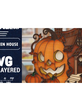 Σετ των 2 Intra απο ξύλο plywood 3mm-4mm πάχος 3D Halloween House  Papercut Δίασταση 1500x1500 cm INTRAFABR-107536766